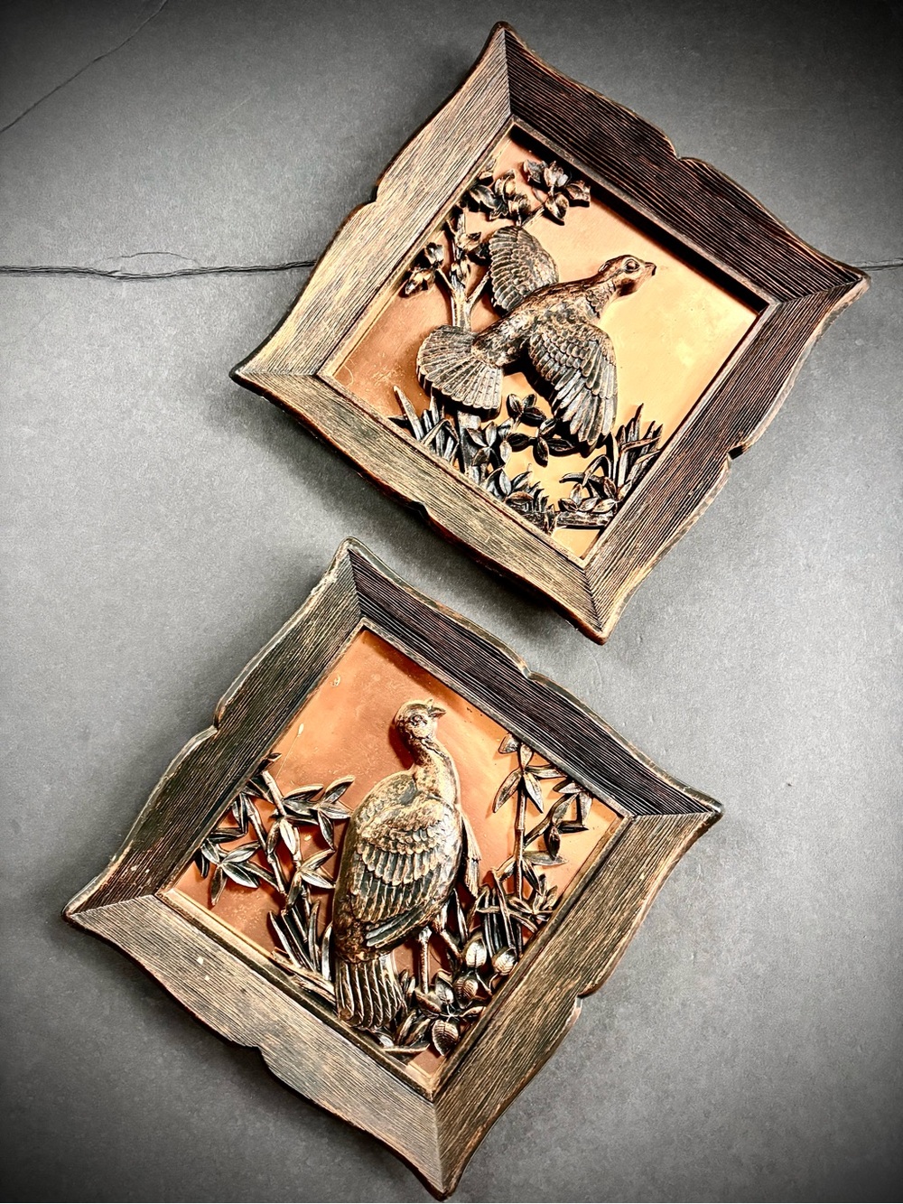 Vintage 70’s Copper & Bronze Bird Relief Wall Plaque Set - Coppercraft Guild Art